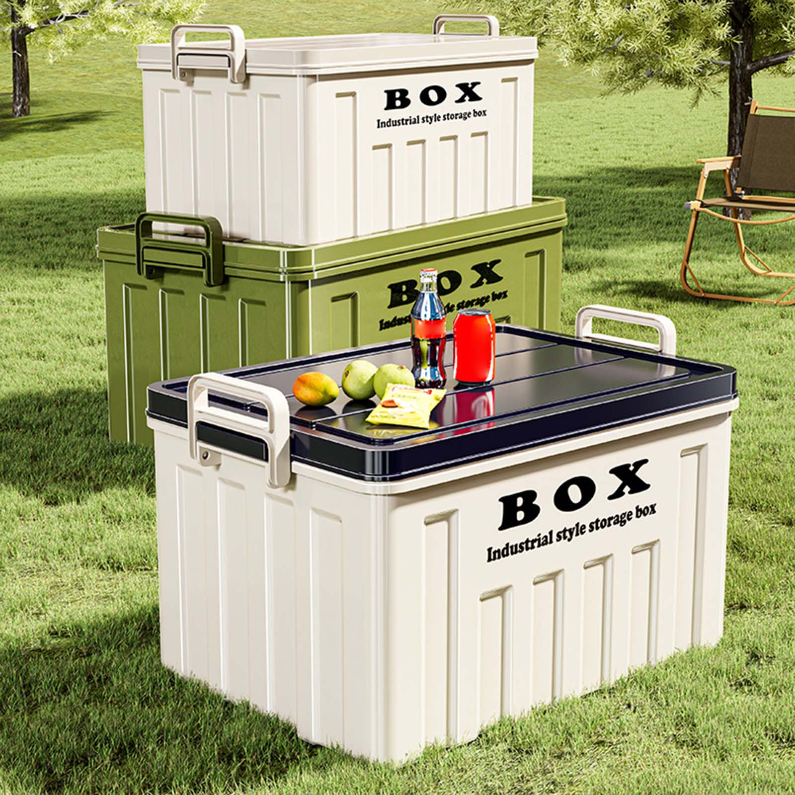 Outdoor Camping Storage Box - صندوق تخزين بغطاء قابل للتكديس بسعة