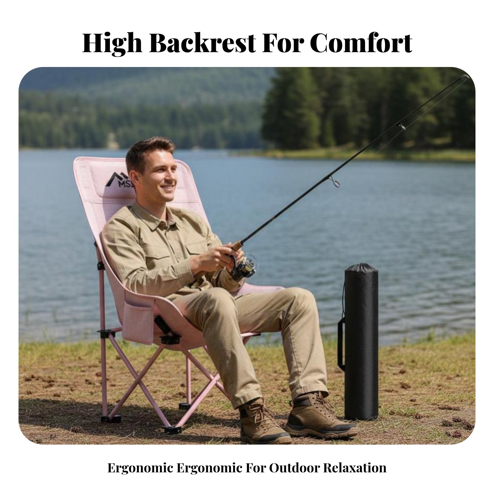 Outdoor Camping High Chair - كرسي شبكي قابل للطي بظهر عالٍ