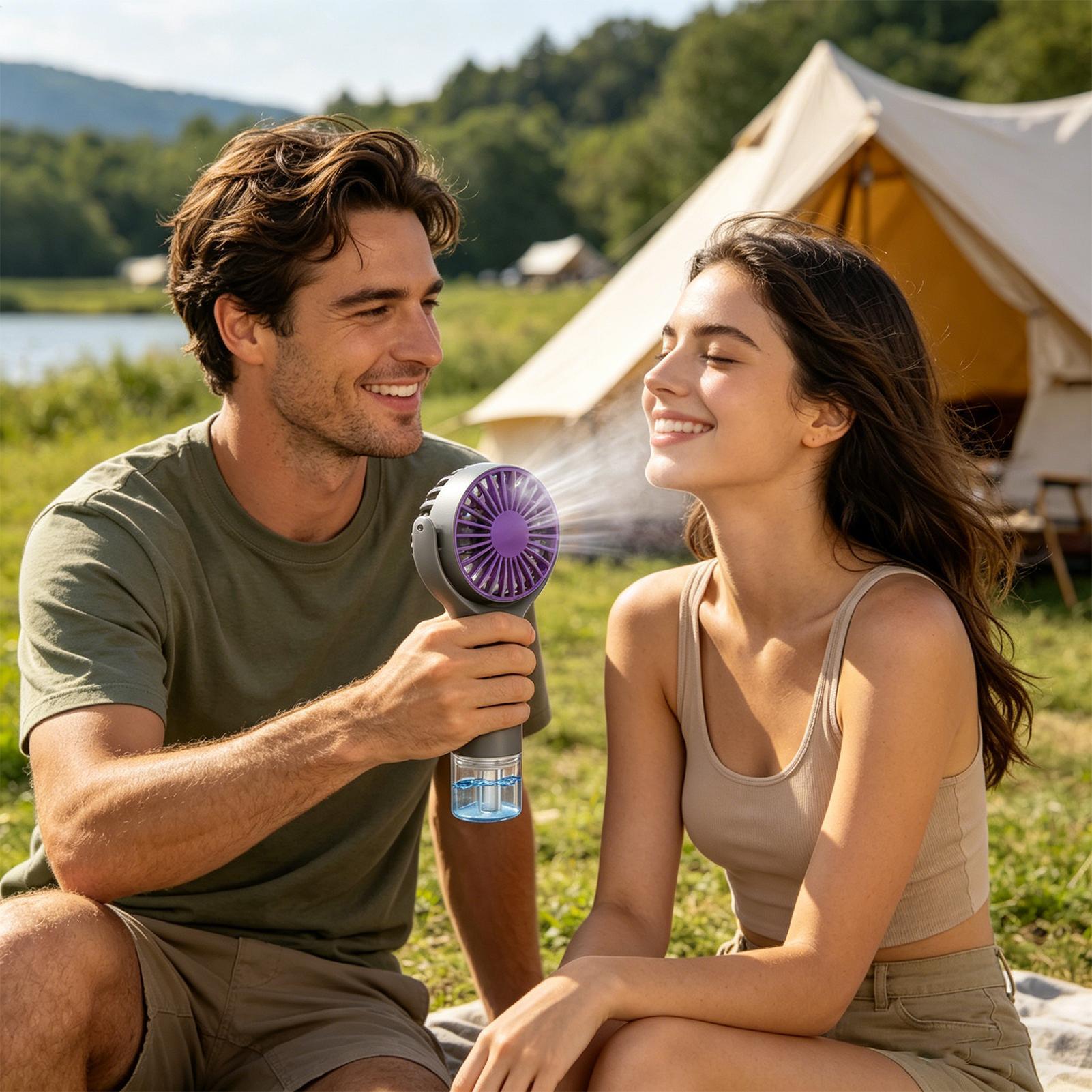 مروحة محمولة مع رذاذ، شحن USB، - مراجعة Outdoor Camping Misting Fan وسعره